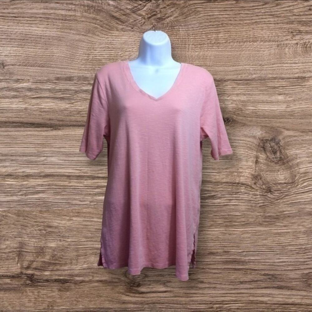 J Jill Pima cotton double-v elbow-sleeve tunic. Pink. Large.